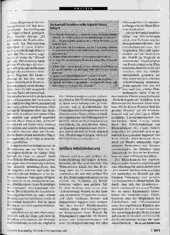 Vorschauseite 2: Privatisierung in geordneten BahnenÜbernahmewelle ebbt ab; mehr private Krankenhausträger