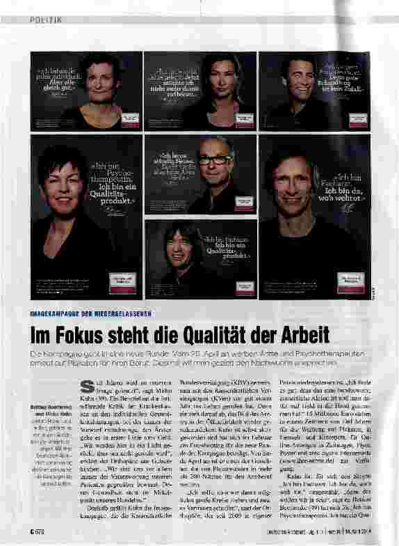 Vorschauseite 1: Im Fokus steht die Qualität der Arbeit - IMAGEKAMPAGNE DER NIEDERGELASSENEN