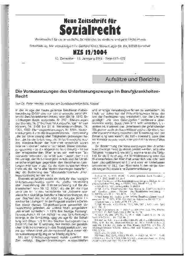 Vorschauseite 1: Die Voraussetzungen des Unterlassungszwangs im Berufskrankheiten-Recht