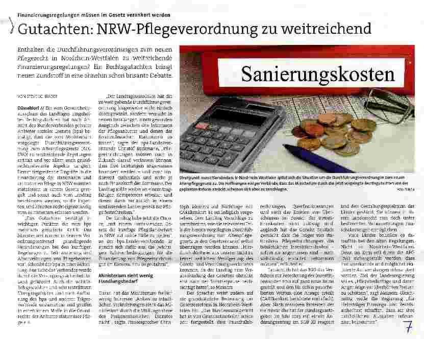 Vorschauseite 1: Gutachten: NRW-Pflegeverordnung zu weitreichend