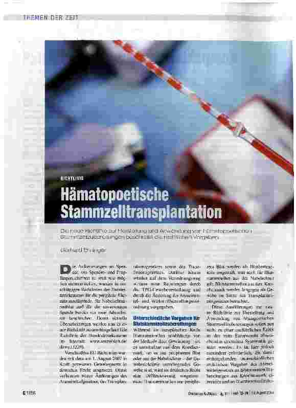 Vorschauseite 1: Hämatopoetische Stammzellentransplantation