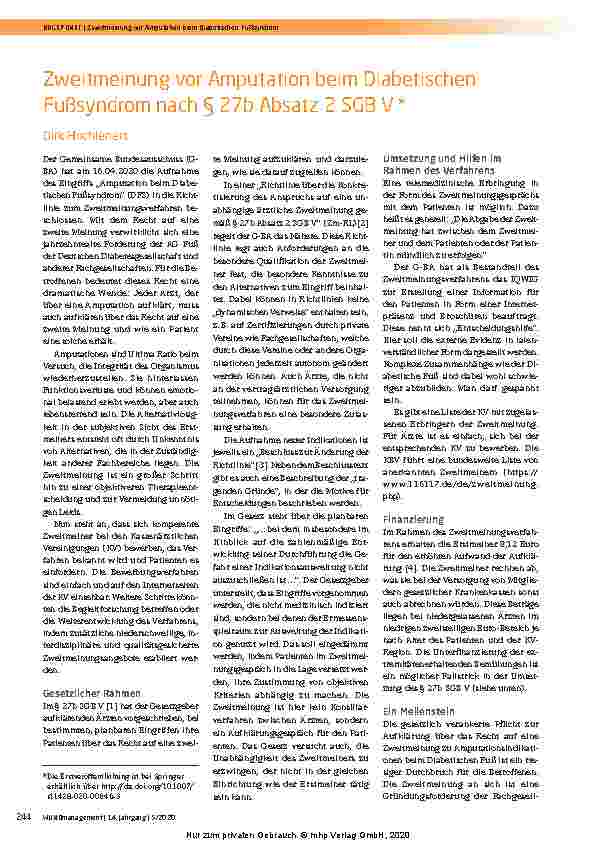 Vorschauseite 1: Zweitmeinung vor Amputation beim Diabetischen Fußsyndrom nach § 27b Absatz 2 SGB V*