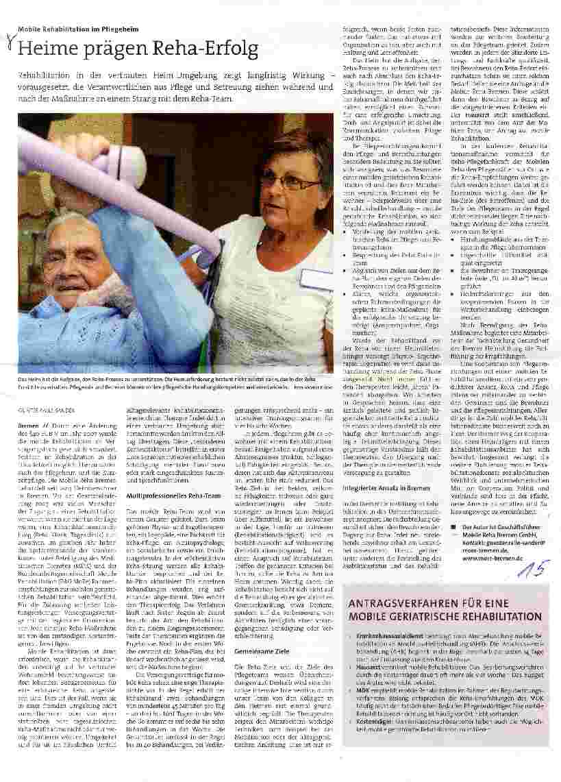 Vorschauseite 1: Mobile Rehabilitation im Pflegeheim Heime prägen Reha-Erfolg