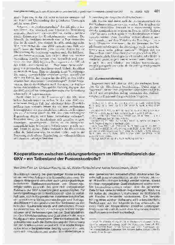 Vorschauseite 1: Kooperationen zwischen Leistungserbringern im Hilfsmittelbereich der GKVein Tatbestand der Fusionskontrolle?
