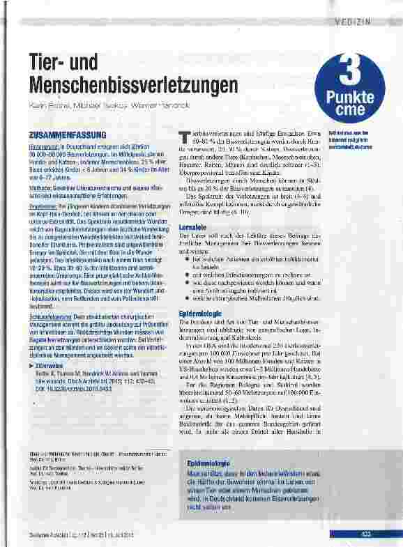 Vorschauseite 1: Tierund Menschenbissverletzungen
