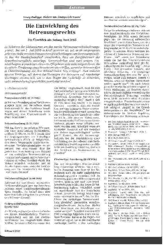 Vorschauseite 1: Die Entwicklung des BetreuungsrechtsEin Überblick bis Anfang Juni 2005