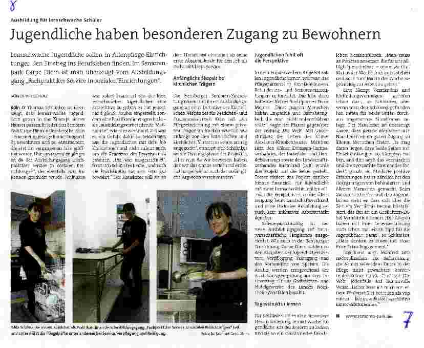 Vorschauseite 1: Jugendliche haben besonderen Zugang zu Bewohnern