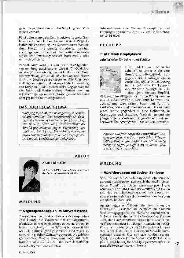 Vorschauseite 5: Qualitätssicherung: das Berufsregister macht es möglichNiveau der Betreuerleistung soll vereinheitlicht werden