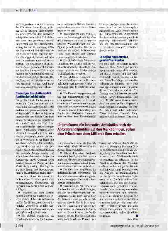 Vorschauseite 2: G7-Staaten erwägen Prämien für die Entwicklung neuer Antibiotika