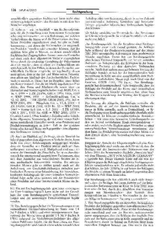 Vorschauseite 3: Zur Zulässigkeit der Präsentation eines als Nachahmung beanstandeten Keksprodukts auf einer Süßwarenmesse UWG 5 4 Nr. 9 Buchst, a, b, § 8 Abs. 1 Satz 2