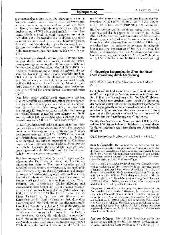 Vorschauseite 4: Zur Zulässigkeit der Präsentation eines als Nachahmung beanstandeten Keksprodukts auf einer Süßwarenmesse UWG 5 4 Nr. 9 Buchst, a, b, § 8 Abs. 1 Satz 2