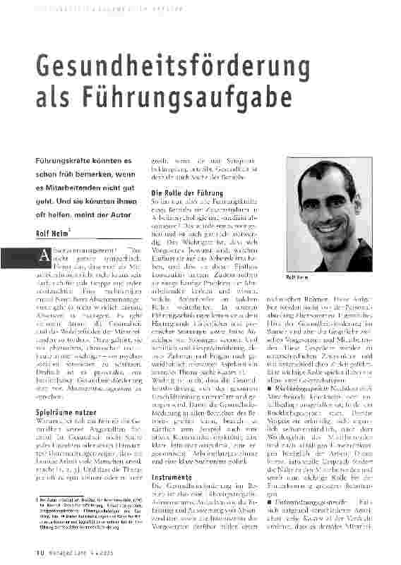 Vorschauseite 1: Gesundheitsförderung als Führungsaufgabe