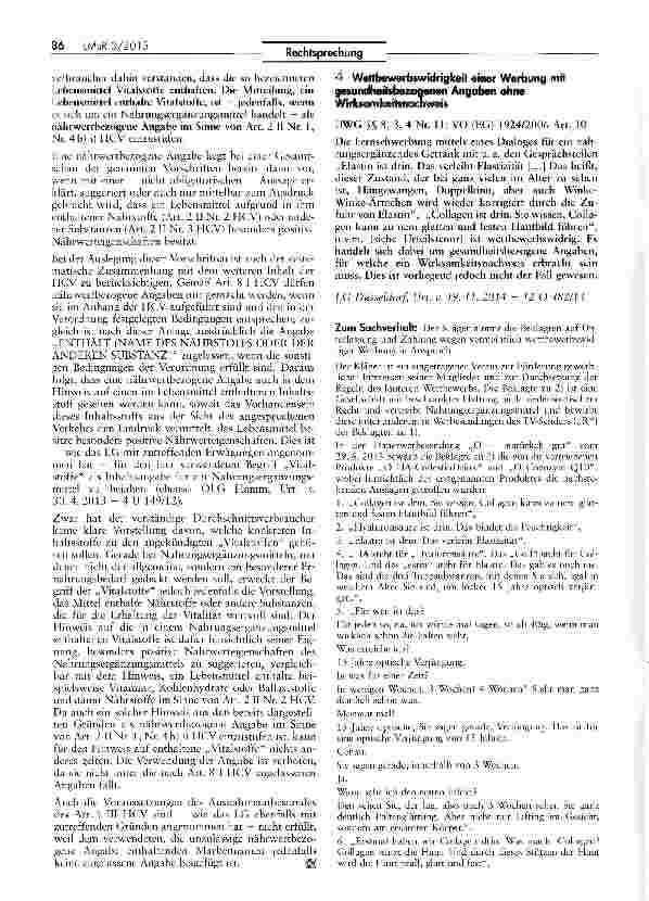 Vorschauseite 1: Wettbewerbswidrigkeif einer Werbung mit gesundheitsbezogenen Angaben ahne .nachwUWG S§ 8, 3, 4 Nr. 11; VO (EG) 1924/2006 Art. 10
