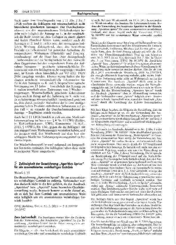 Vorschauseite 5: Wettbewerbswidrigkeif einer Werbung mit gesundheitsbezogenen Angaben ahne .nachwUWG S§ 8, 3, 4 Nr. 11; VO (EG) 1924/2006 Art. 10