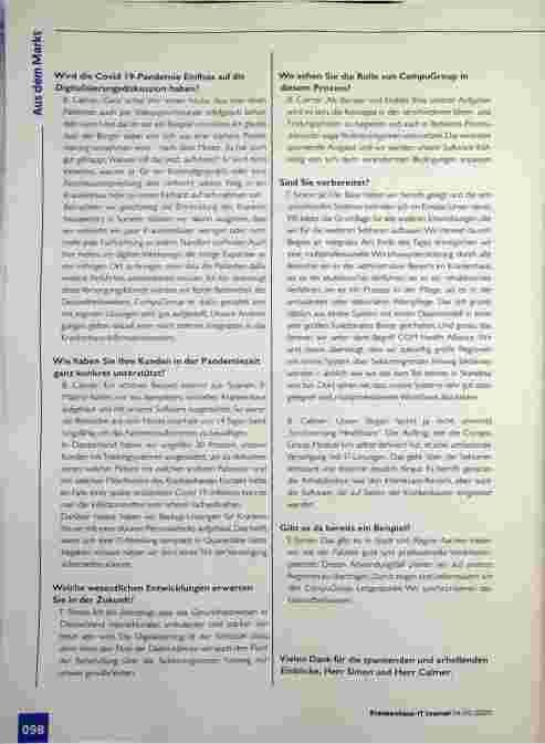 Vorschauseite 3: Markt CompuGroup Medical ermöglicht langfristige und umfassende IT-Strategien. Krankenhauszukunftsgesetz forciert Digitalisierung.