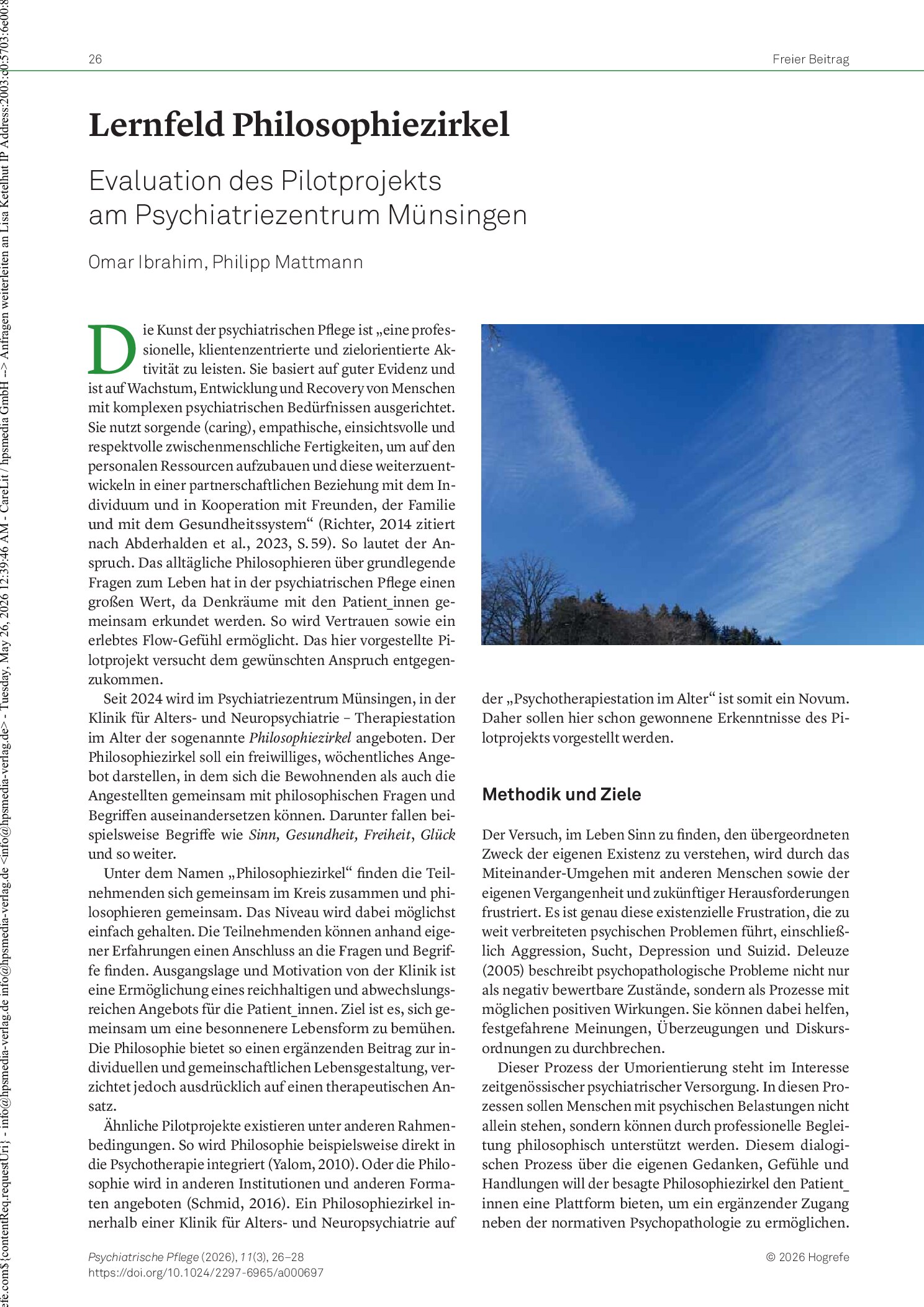 Vorschauseite 1: Lernfeld Philosophiezirkel. Evaluation des Pilotprojekts am Psychiatriezentrum Münsingen
