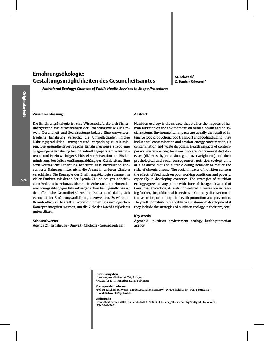 Vorschauseite 1: Ernährungsökologie: Gestaltungsmöglichkeiten des Gesundheitsamtes