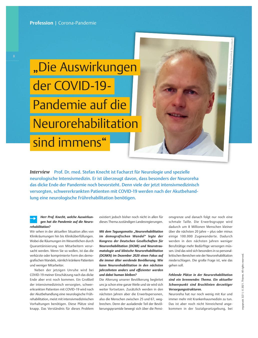 Vorschauseite 1: Die Auswirkungen der COVID-19-Pandemie auf die Neurorehabilitation sind immens - Interview.