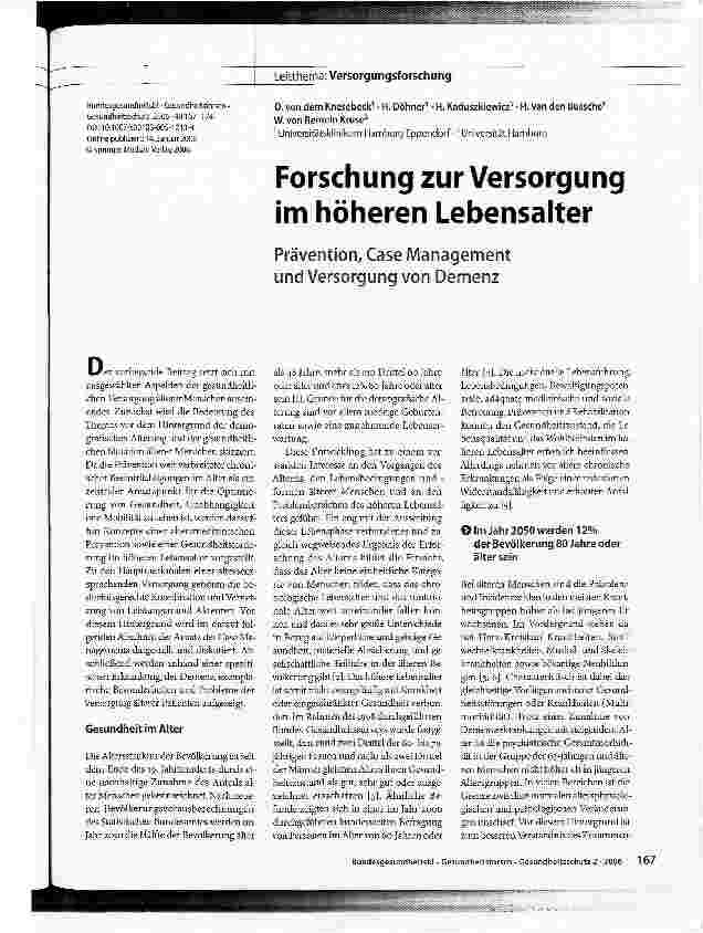 Vorschauseite 1: Forschung zur Versorgung im höheren LebensalterPrävention, Case Management und Versorgung von Demenz