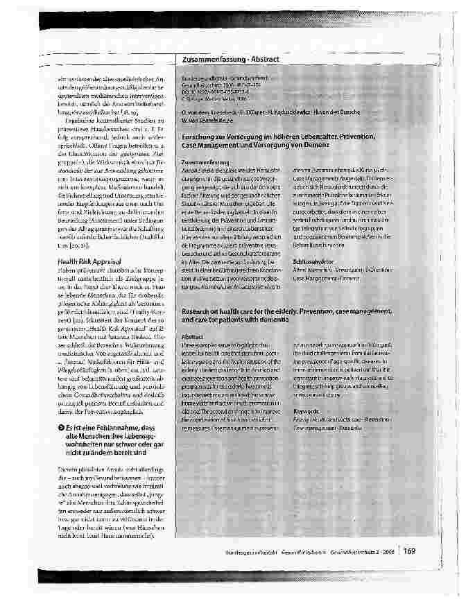 Vorschauseite 3: Forschung zur Versorgung im höheren LebensalterPrävention, Case Management und Versorgung von Demenz