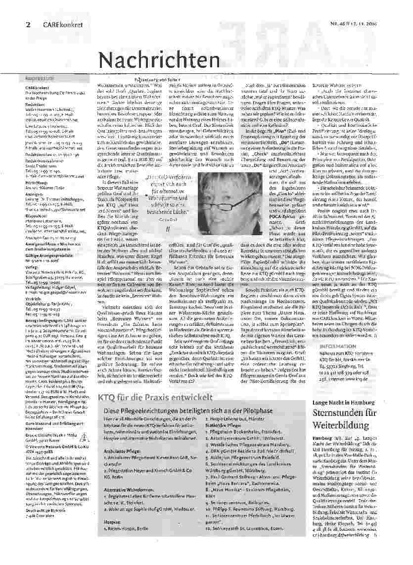 Vorschauseite 2: Qualitätskontrollverfahren für die gesamte Altenhilfe nun praxistauglich / Geschäftsführer zu MDK: Mit KTQ lassen sie dich in Ruh