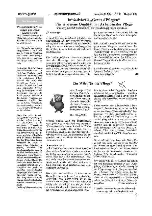 Vorschauseite 2: Initiativkreis Gesund Pflegen Für eine neue Qualität der Arbeit in der Pflege