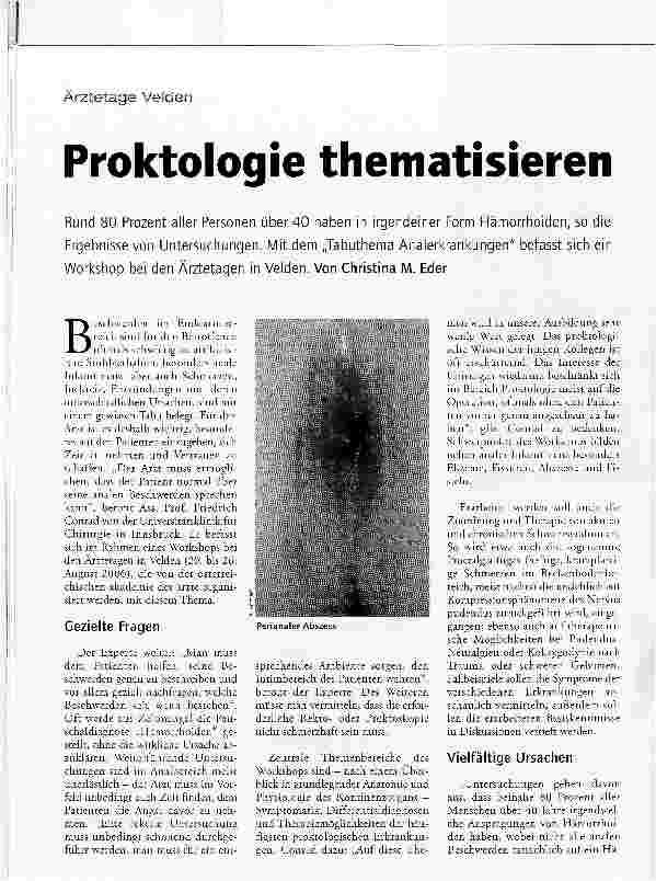Vorschauseite 1: Ärztetage VeldenProktologie thematisieren