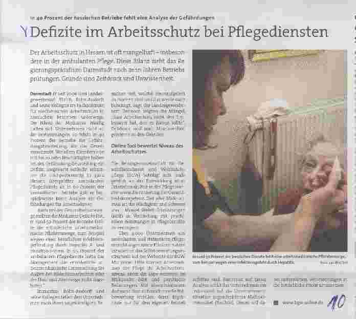 Vorschauseite 1: Defizite im Arbeitsschutz bei Pfiegediensten