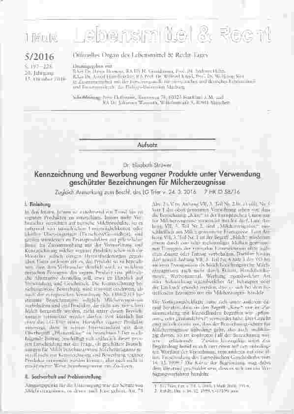 Vorschauseite 1: Kennzeichnung und Bewerbung veganer Produkte unter Verwendung geschützter Bezeichnungen für Milcherzeugnisse