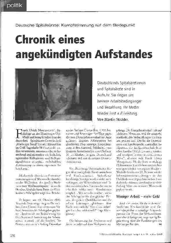 Vorschauseite 1: Deutsche Spitalsärzte: Kampfstimmung auf dem SiedepunktChronik eines angekündigten Aufstandes