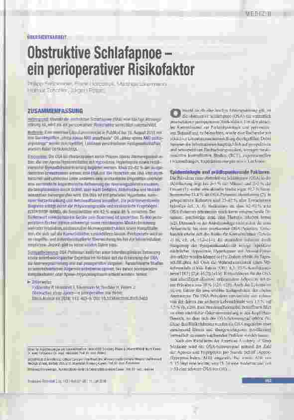 Vorschauseite 1: Obstruktive Schlafapnoe - ein perioperativer Risikofaktor