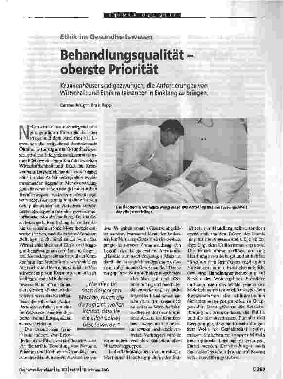 Vorschauseite 1: Behandlungsqualität -oberste PrioritätKrankenhäuser sind gezwungen, die Anforderungen von Wirtschaft und Ethik miteinander in Einklang zu bringen.