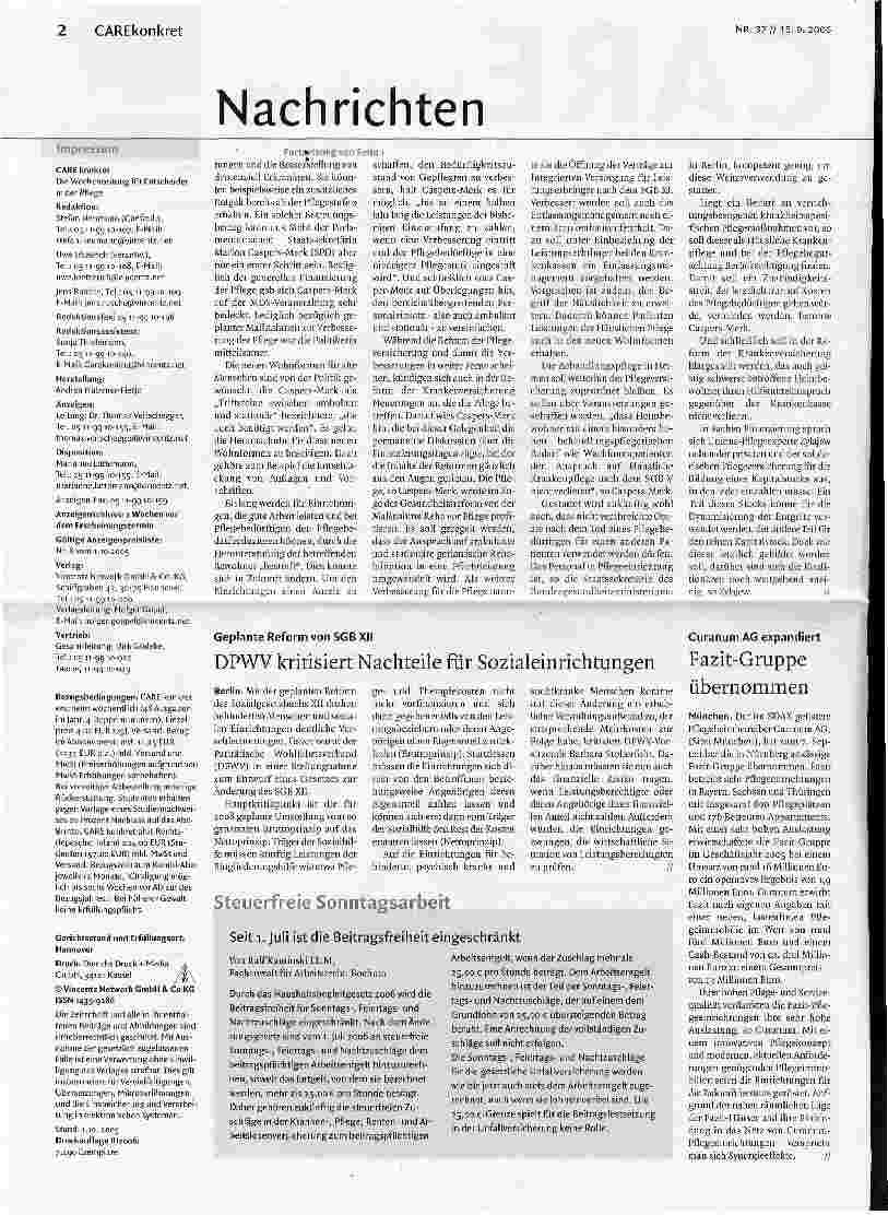 Vorschauseite 2: Warten auf die Reform - Neuregelungen der Pflegeversicherung greifen voraussichtlich erst Anfang 2008
