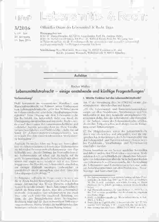 Vorschauseite 1: Lebensmittelstrafrecht einige anstehende und künftige Fragestellungen