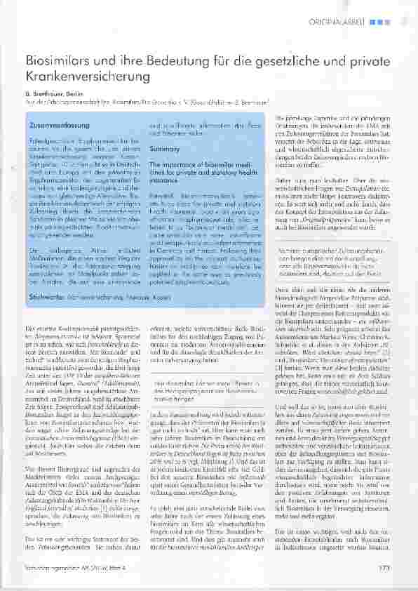 Vorschauseite 1: Biosimilars und ihre Bedeutung für die gesetzliche und private Krankenversicherung