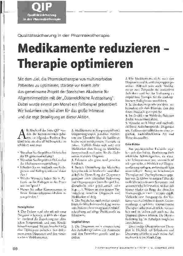 Vorschauseite 1: Medikamente reduzieren -Therapie optimieren