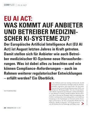 Vorschauseite 1: EU AI ACT: Was kommt auf Anbieter und Betreiber medizinischer KI _ Systeme zu?