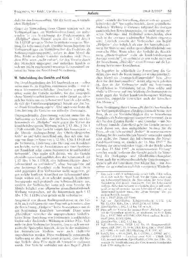 Vorschauseite 2: Von Reishi, Coriolus und anderen Heilpilzen -Anmerkung zum Urteil des LG Saarbrücken vom 26.04.2006