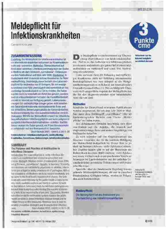 Vorschauseite 1: Meldepflicht für Infektionskrankheiten