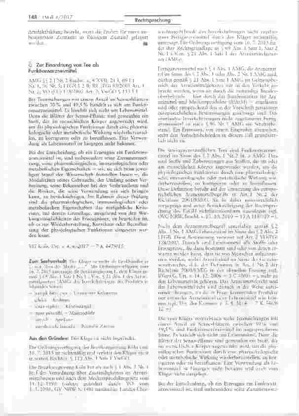 Vorschauseite 1: Zur Einordnung von Tee als Funktionsarzneimittel