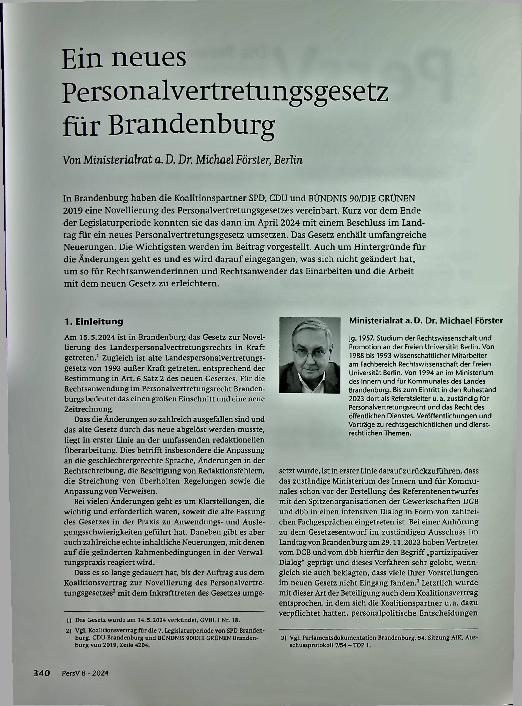 Vorschauseite 1: Ein neues Personalvertretungsgesetz für Brandenburg