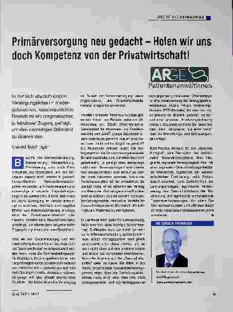 Vorschauseite 1: Primärversorgung neu gedacht - Holen wir uns doch Kompetenz von der Privatwirtschaft!