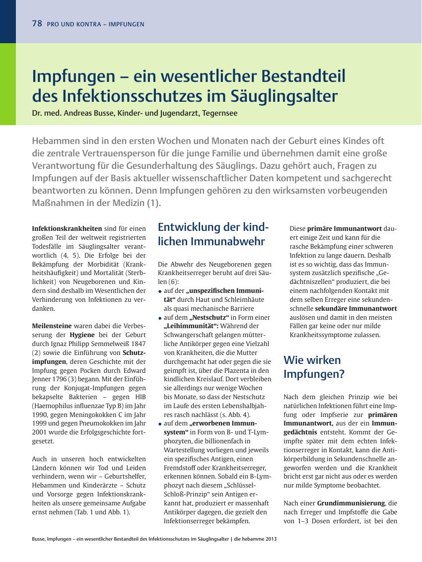 Vorschauseite 1: Impfungen – ein wesentlicher Bestandteil des Infektionsschutzes im Säuglingsalter