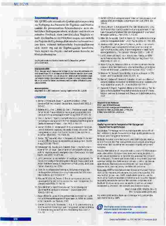 Vorschauseite 6: Qualitätsverbesserung der postoperativen Schmerztherapie