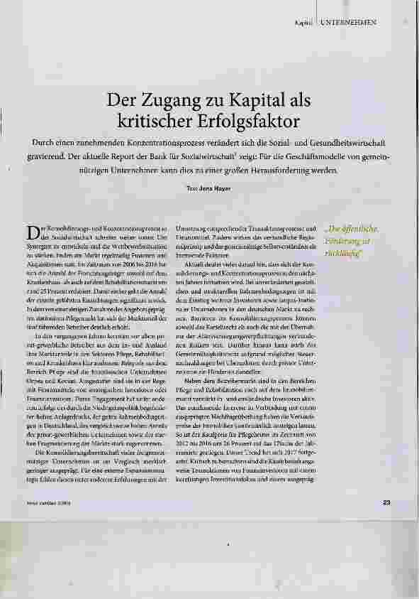Vorschauseite 1: Der Zugang zu Kapital als kritischer Erfolgsfaktor