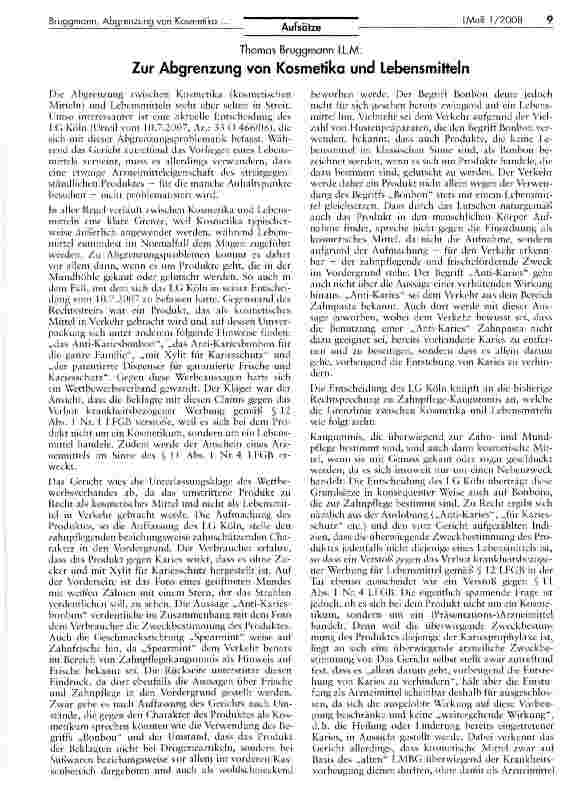 Vorschauseite 1: Zur Abgrenzung von Kosmetika und Lebensmitteln