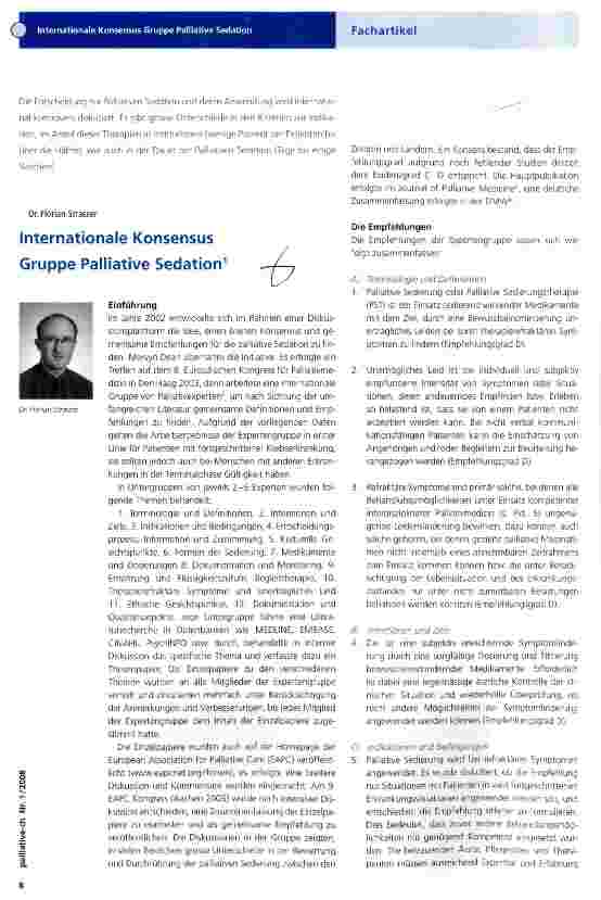 Vorschauseite 1: Internationale Konsensus Gruppe Palliative Sedation