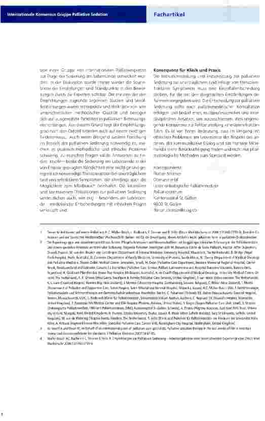 Vorschauseite 4: Internationale Konsensus Gruppe Palliative Sedation