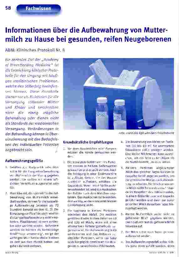 Vorschauseite 1: Informationen über die Aufbewahrung von Muttermilch zu Hause bei gesunden, reifen Neugeborenen
