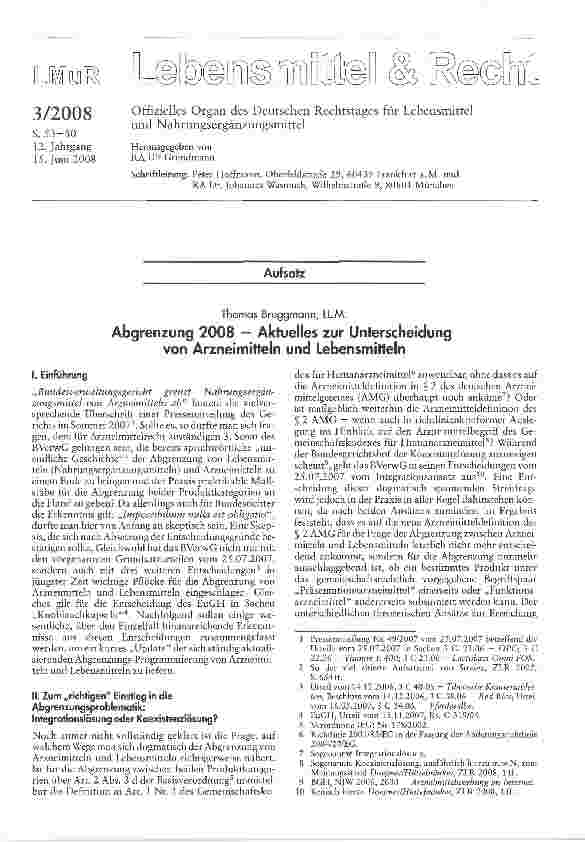 Vorschauseite 1: Abgrenzung 2008 - Aktuelles zur Unterscheidung von Arzneimitteln und Lebensmitteln